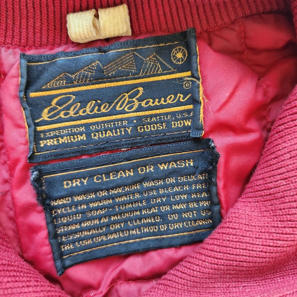 Vintage Eddie Bauer Red Down Quilted Pullover Jacket Canada Patch 80's Cabincore - Picture 6 of 12